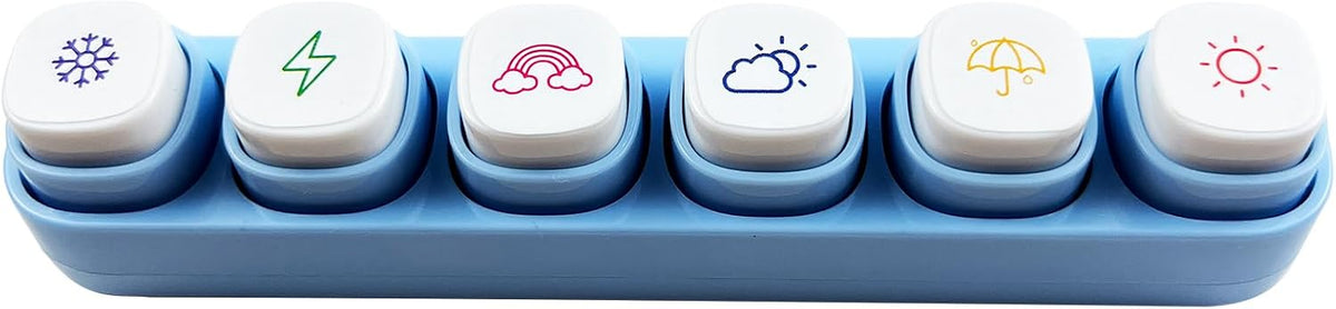 6-In-1 Pre Self-Inking Planner Stamp Set - Portable Weather Multi Stamps with Storage Case for Bullet Journal, Scrapbooking, Travel, Daily Planning -100Mm X 15Mm (6 Themes)