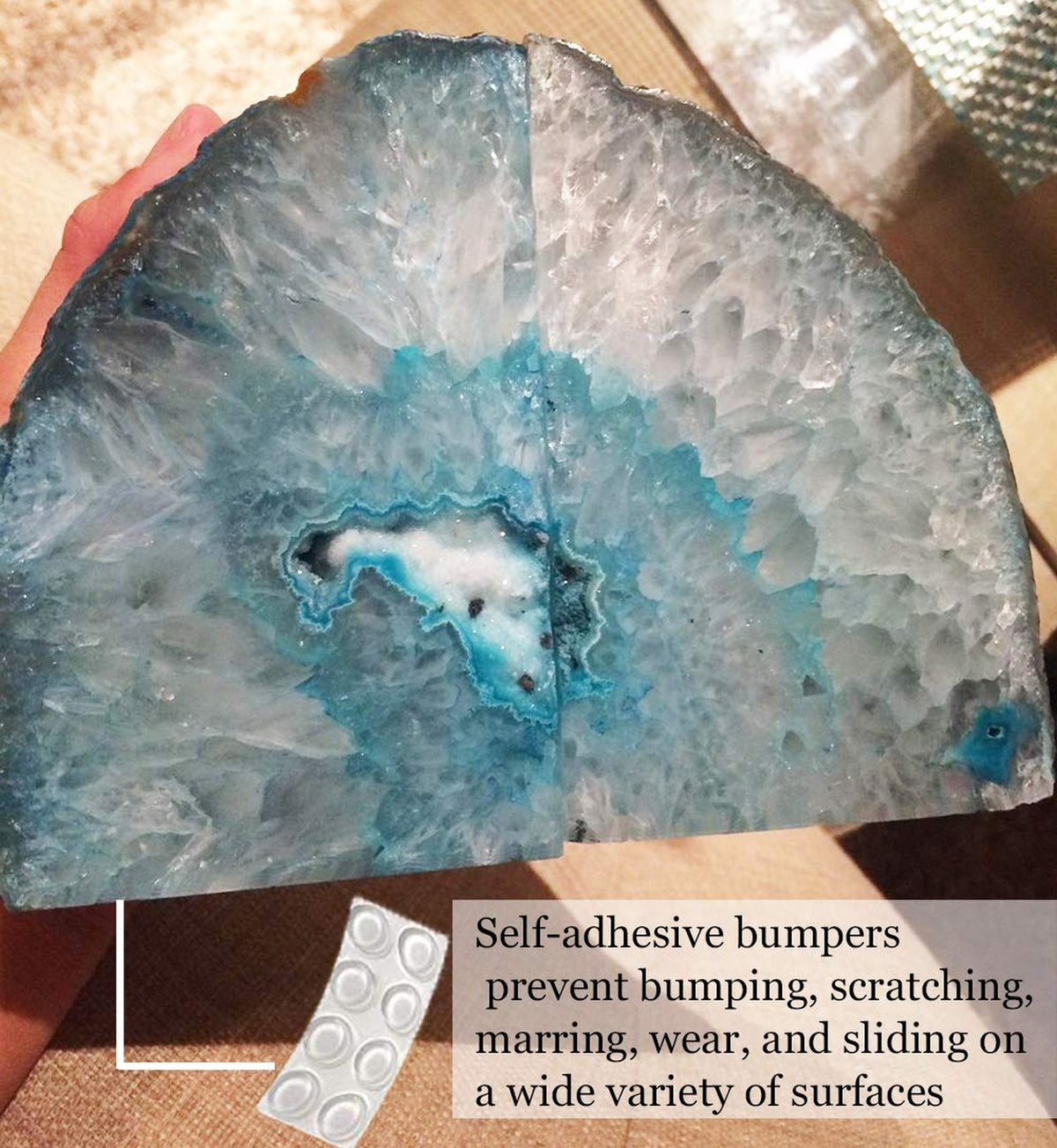 AMOYSTONE Crystal Bookends Decorative Agate Book Ends Holder Geode Bookend He...