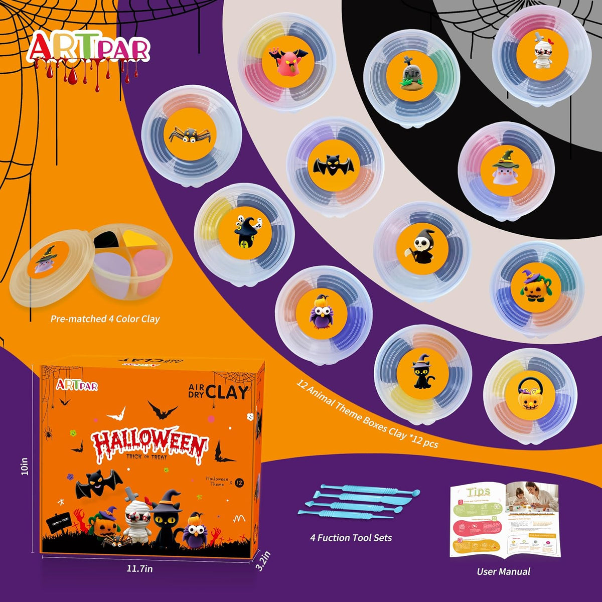 Spooktacular Kids Halloween Air Dry Clay Craft Kit - 12 Vibrant Colors for Creative Fun!