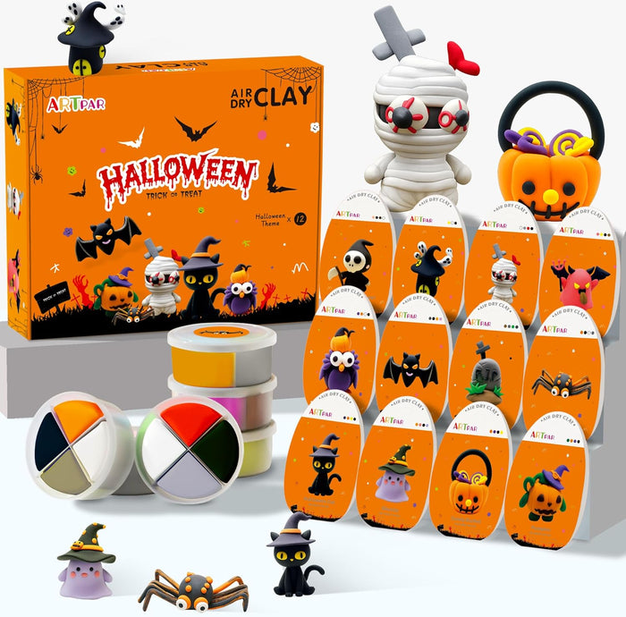 Spooktacular Kids Halloween Air Dry Clay Craft Kit - 12 Vibrant Colors for Creative Fun!