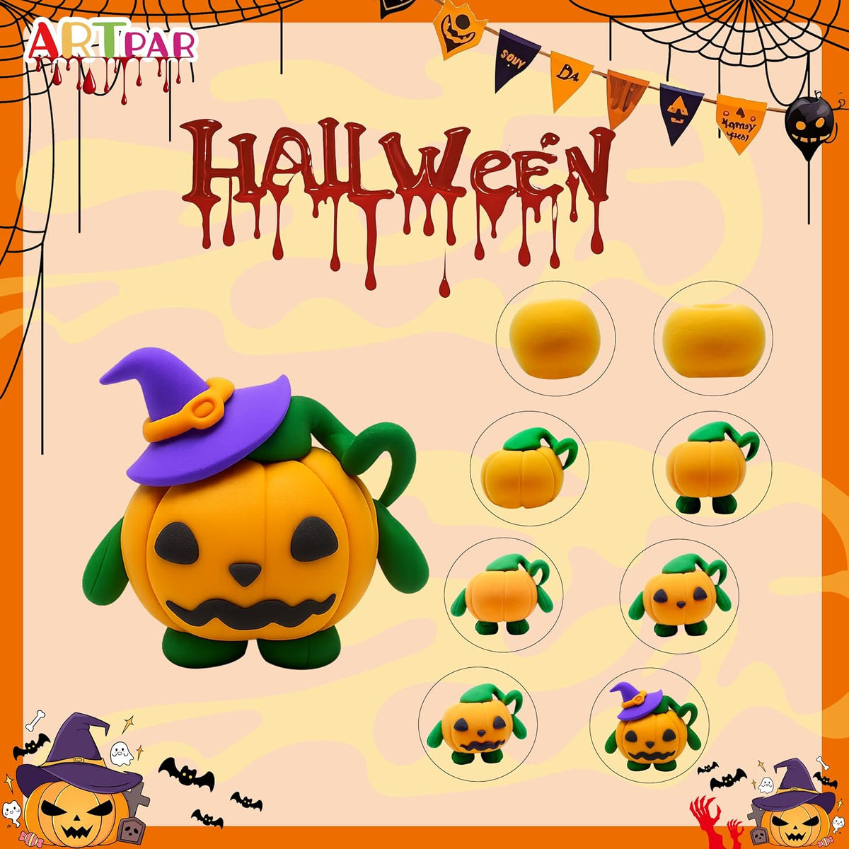 Spooktacular Kids Halloween Air Dry Clay Craft Kit - 12 Vibrant Colors for Creative Fun!