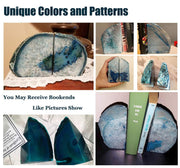 AMOYSTONE Crystal Bookends Decorative Agate Book Ends Holder Geode Bookend He...