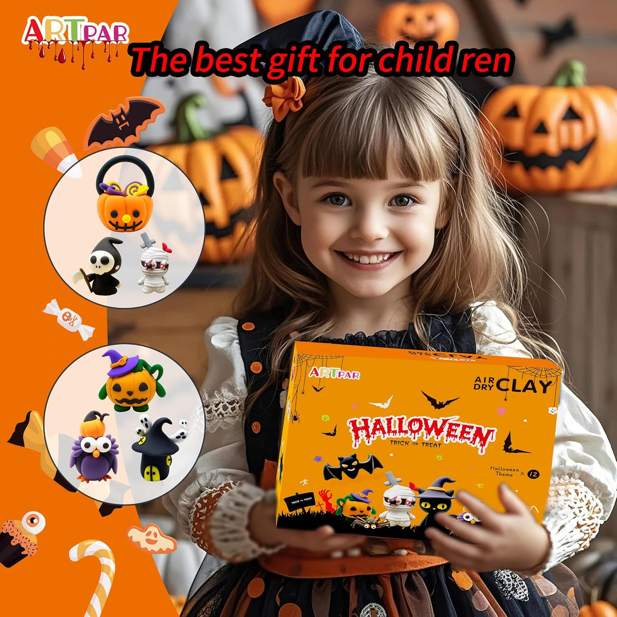 Spooktacular Kids Halloween Air Dry Clay Craft Kit - 12 Vibrant Colors for Creative Fun!