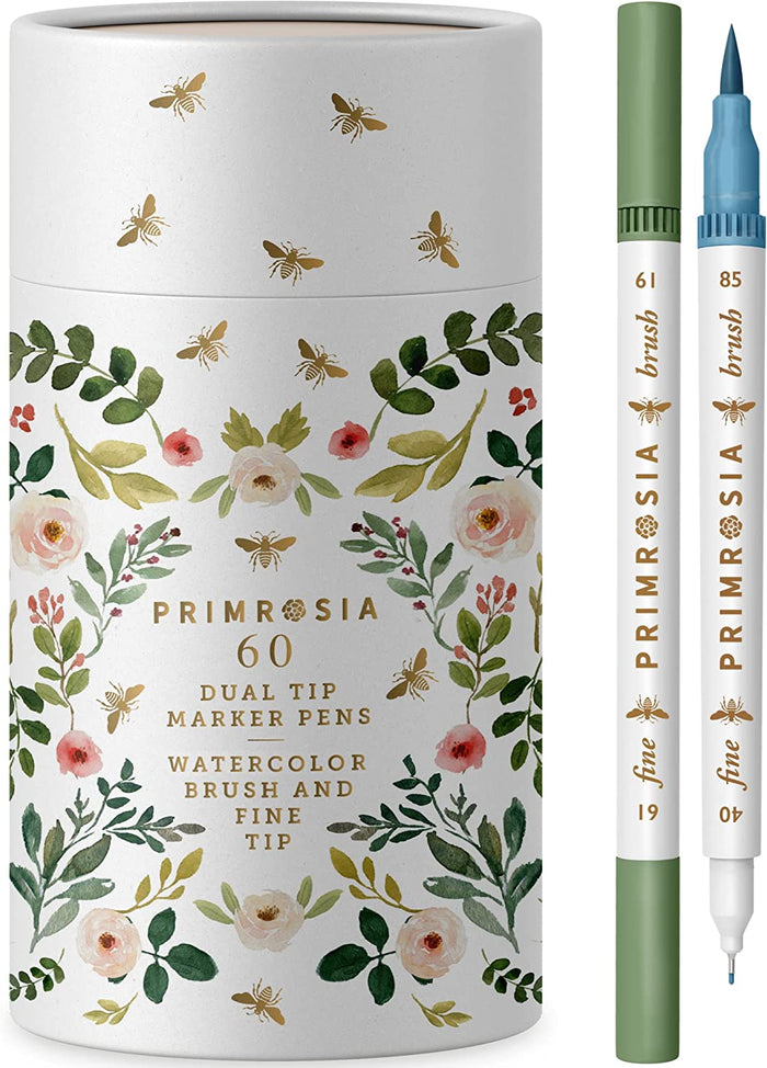 60 Dual Tip Marker Pens, Fineliner and Watercolor Brush Pens for Art Sketching Illustration Calligraphy Permanent Highlighter Bullet Journal Drawing Coloring