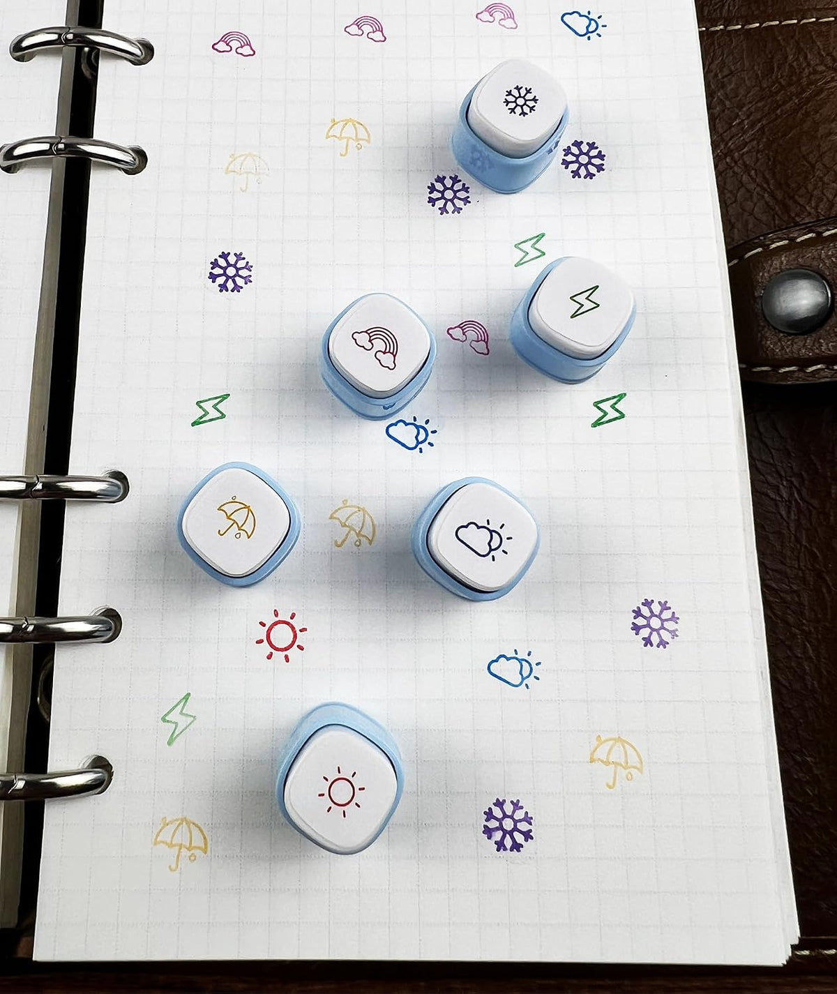 6-In-1 Pre Self-Inking Planner Stamp Set - Portable Weather Multi Stamps with Storage Case for Bullet Journal, Scrapbooking, Travel, Daily Planning -100Mm X 15Mm (6 Themes)